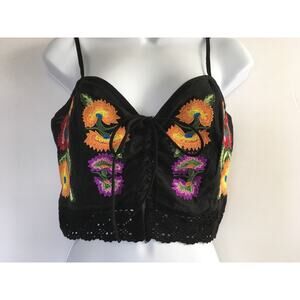Davi & Dani Floral Embroidery Halter Top Sz Large Hippie Boho Gothic Y2K Festive